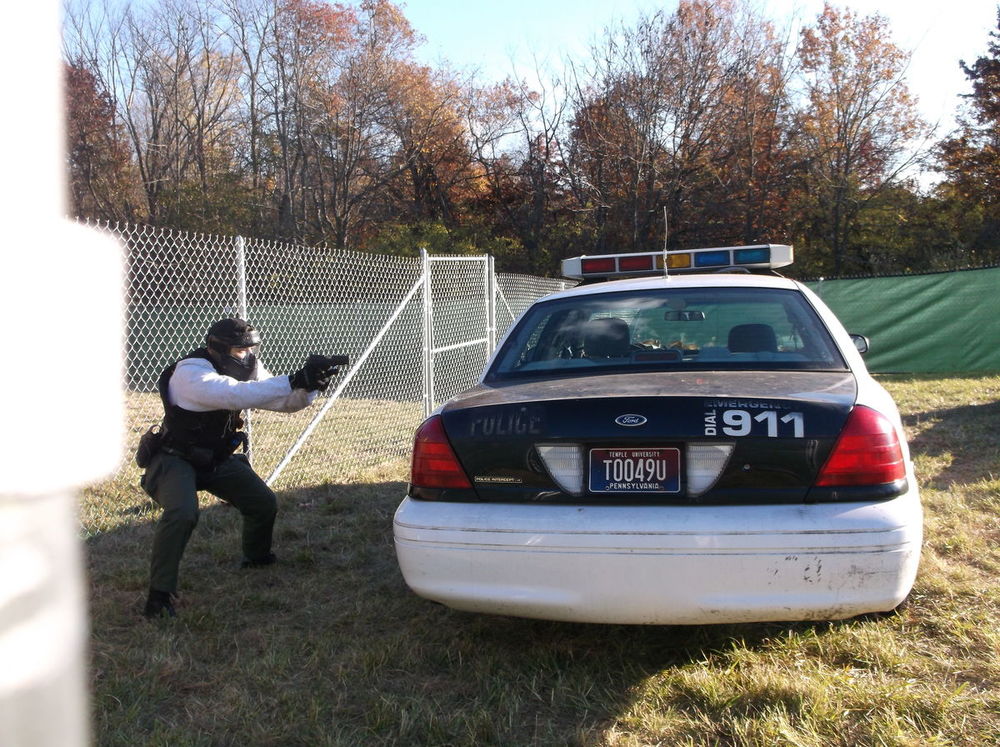 Cadet in a Non-Lethal Training area simulation