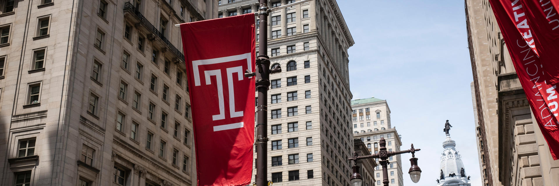 Temple flag hanging in the city