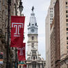 Temple Flag in front of Philadelphia City hall
