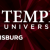 Temple University Harrisburg imprint on red background. 